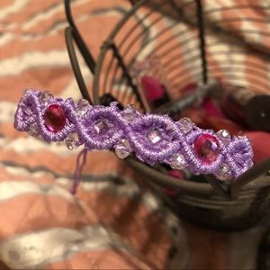 Purple lace bracelet with pink bling adjustable